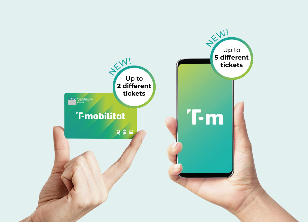 The plastic T-mobilitat card allows carrying up to 2 different tickets, while the mobile version allows up to 5 different tickets.